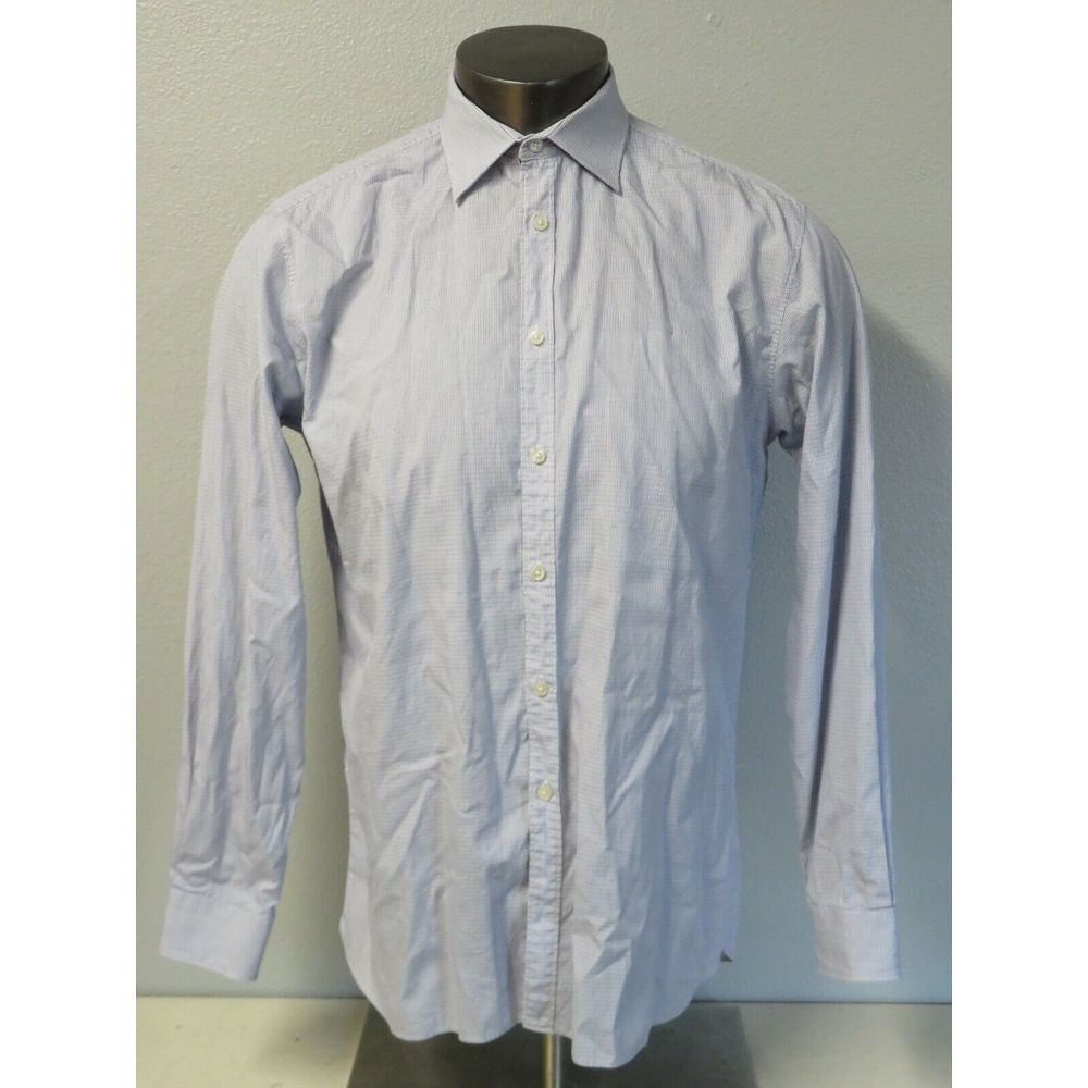 Mens Elie Tahari Long Sleeve Button Front Dress Shirt Size 16 34/35 Cotton Blue